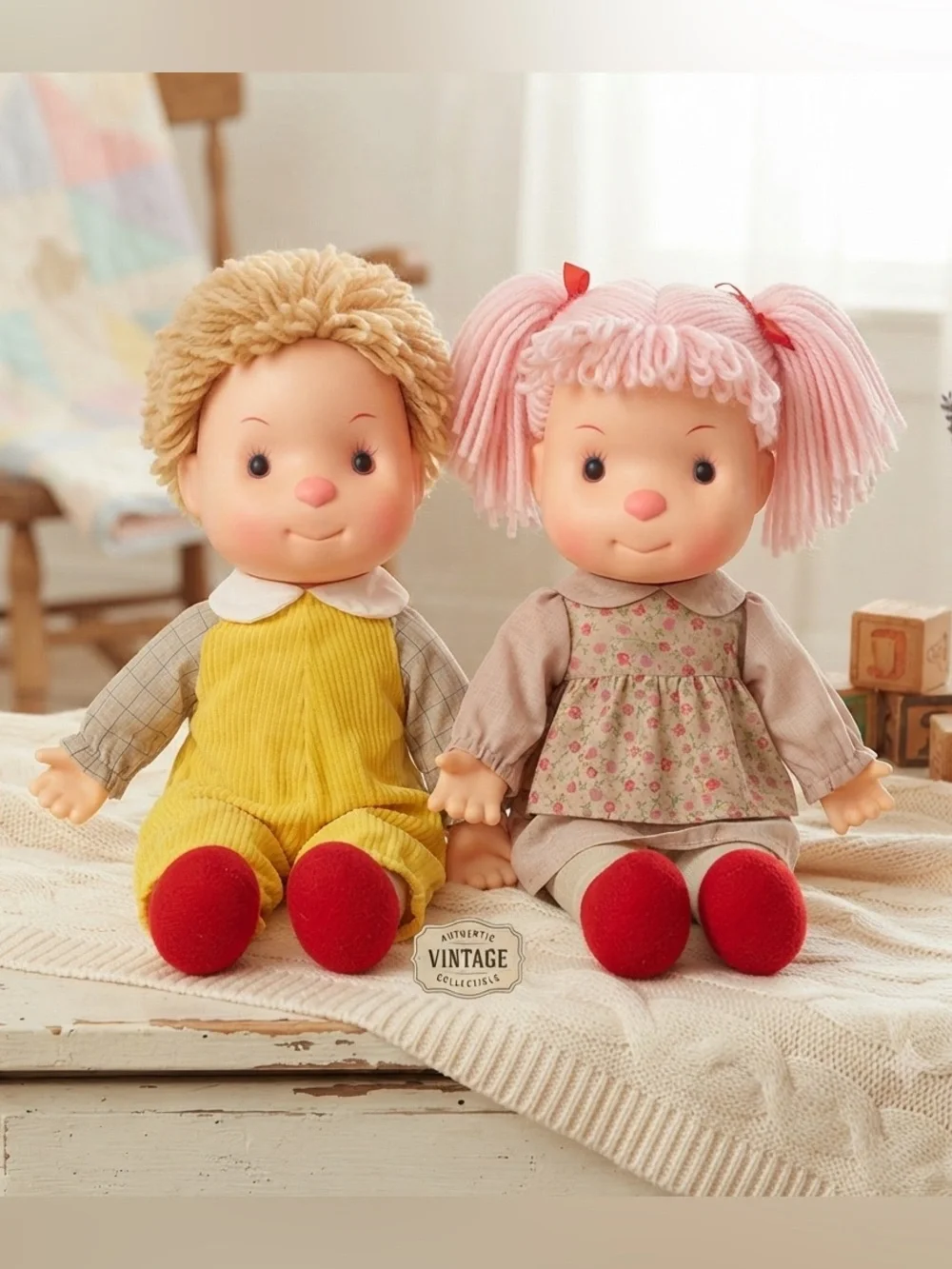 Vintage 1980’s Komfy Kids Ice Cream Dolls Yarn Hair Boy & Girl